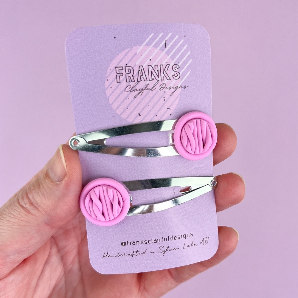 Pink Chunky Knit Handmade Polymer Clay Hair Clips